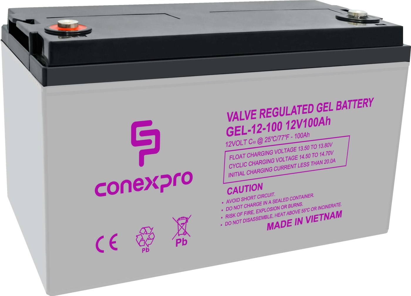 Conexpro baterie gelová, 12V, 100Ah, životnost 10-12 let, M8, Deep cycle