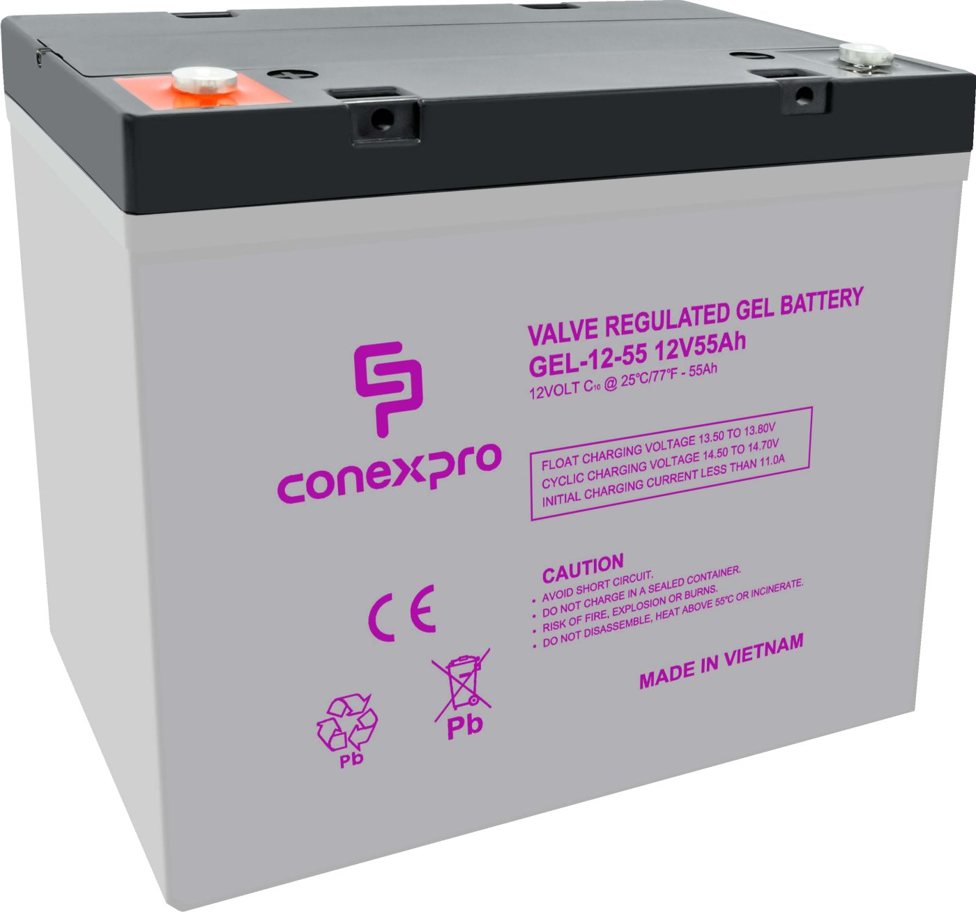 Conexpro baterie gelová, 12V, 55Ah, životnost 10-12 let, M6, Deep cycle