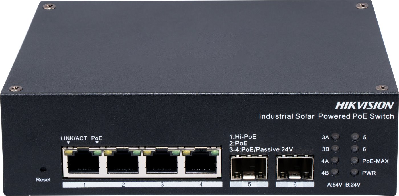 Hikvision DS-3T1506HP-EI-UPS Smart managed Industrial Solar PoE switch, 4x PoE, 110W