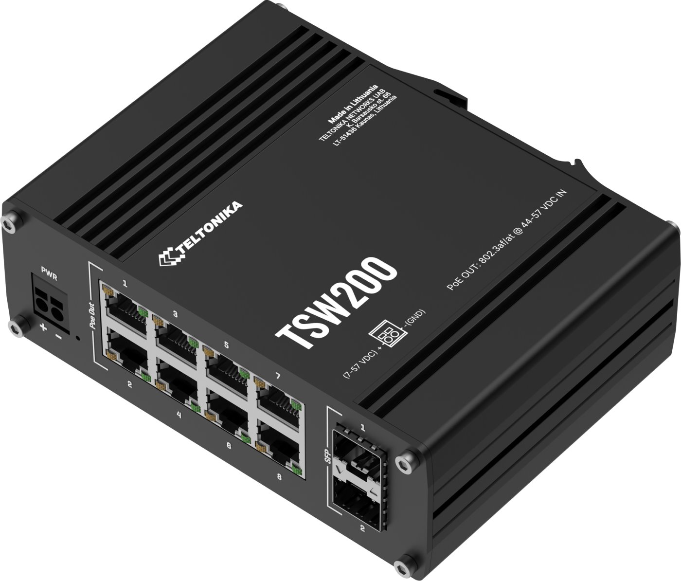 Teltonika TSW200 Průmyslový PoE switch bez managementu, 8x GLAN, 8x PoE, 2x SFP