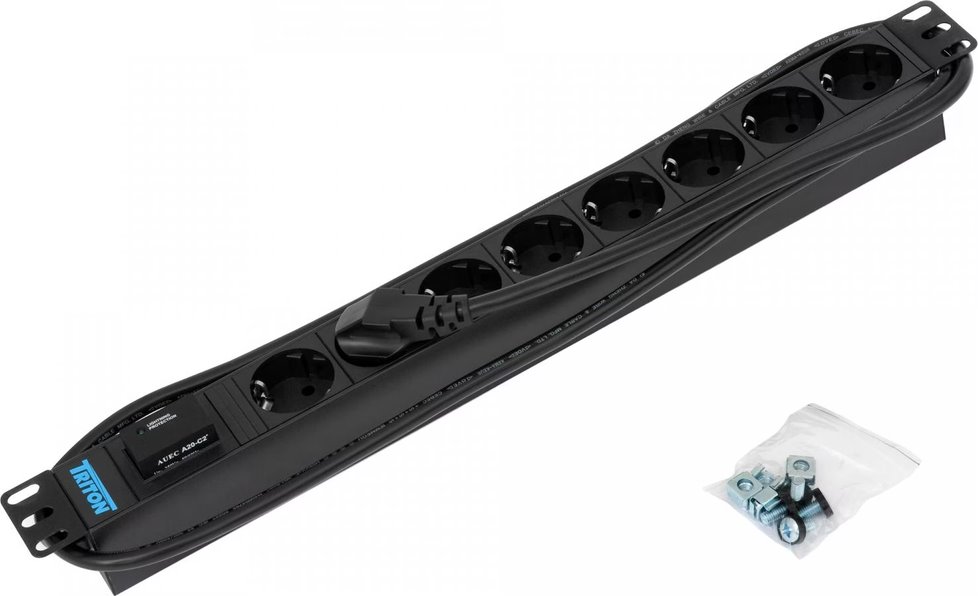 Triton rozvodný panel RAB-PD-X08-A1, 19", 8x 230V (typ F), bleskojistka, 2m kabel