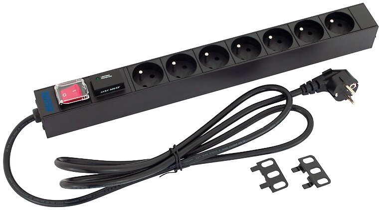 Triton rozvodný panel RAB-PD-X11-A1, 19", 7x 230V FR, bleskojistka, vypínač, 2m kabel
